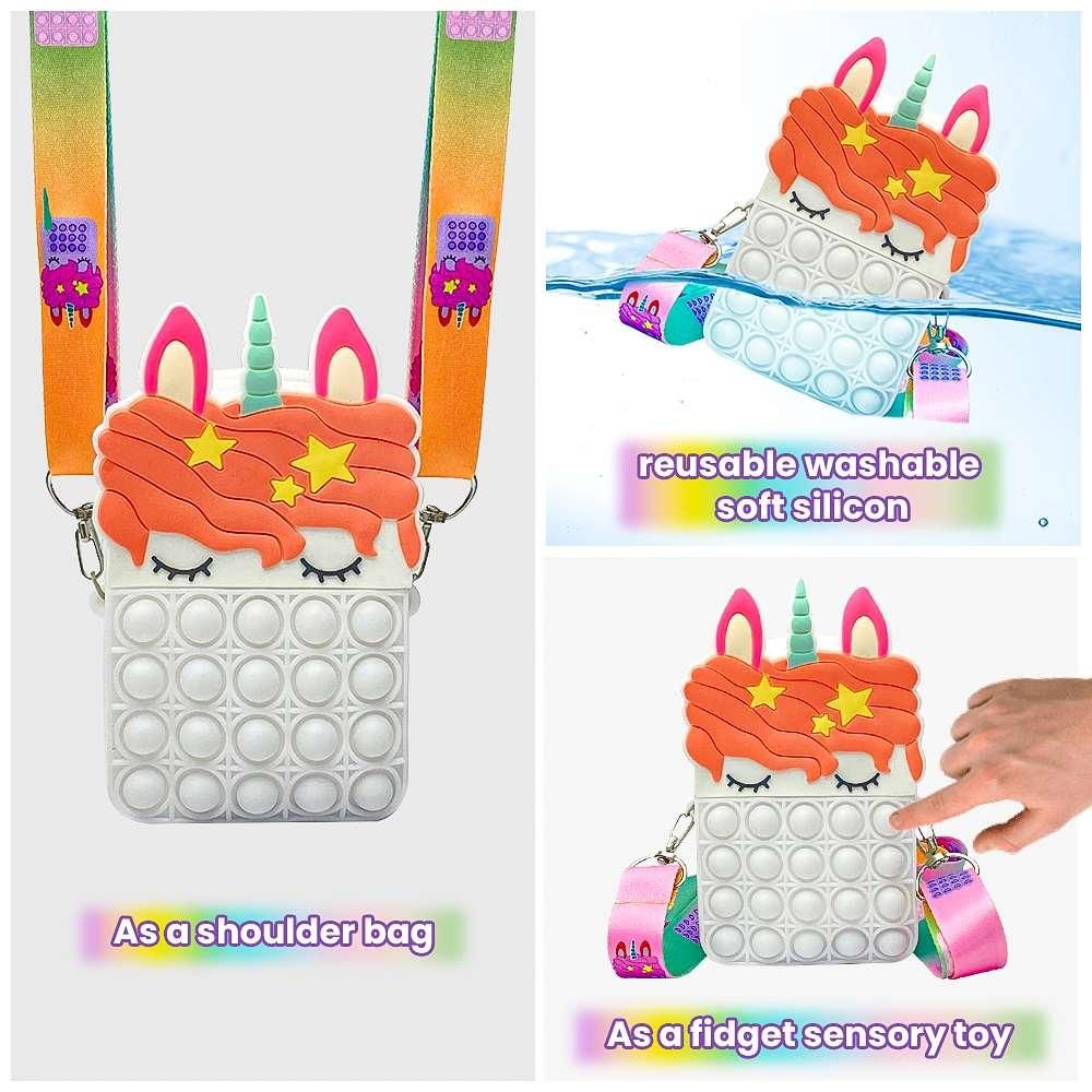 (Tiny Bag for Kids) Pop It Fidget Unicorn Sling Bag for Girls - Adjustable Strap | Multicolor | FREE SHIPPING & COD