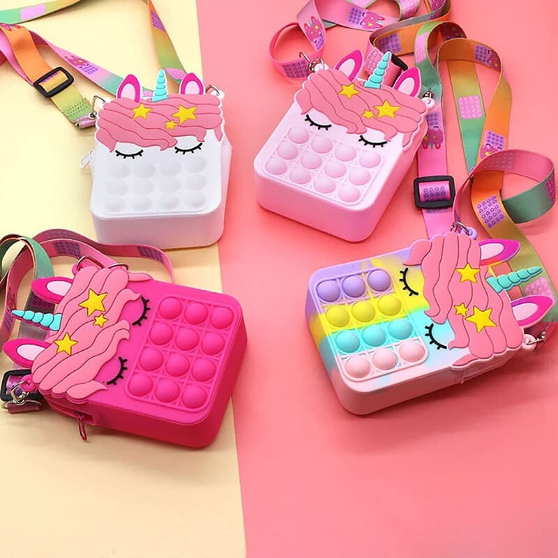 (Tiny Bag for Kids) Pop It Fidget Unicorn Sling Bag for Girls - Adjustable Strap | Multicolor | FREE SHIPPING & COD