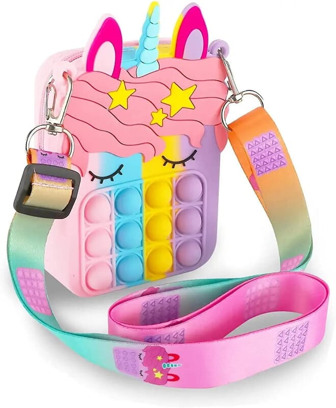 (Tiny Bag for Kids) Pop It Fidget Unicorn Sling Bag for Girls - Adjustable Strap | Multicolor | FREE SHIPPING & COD