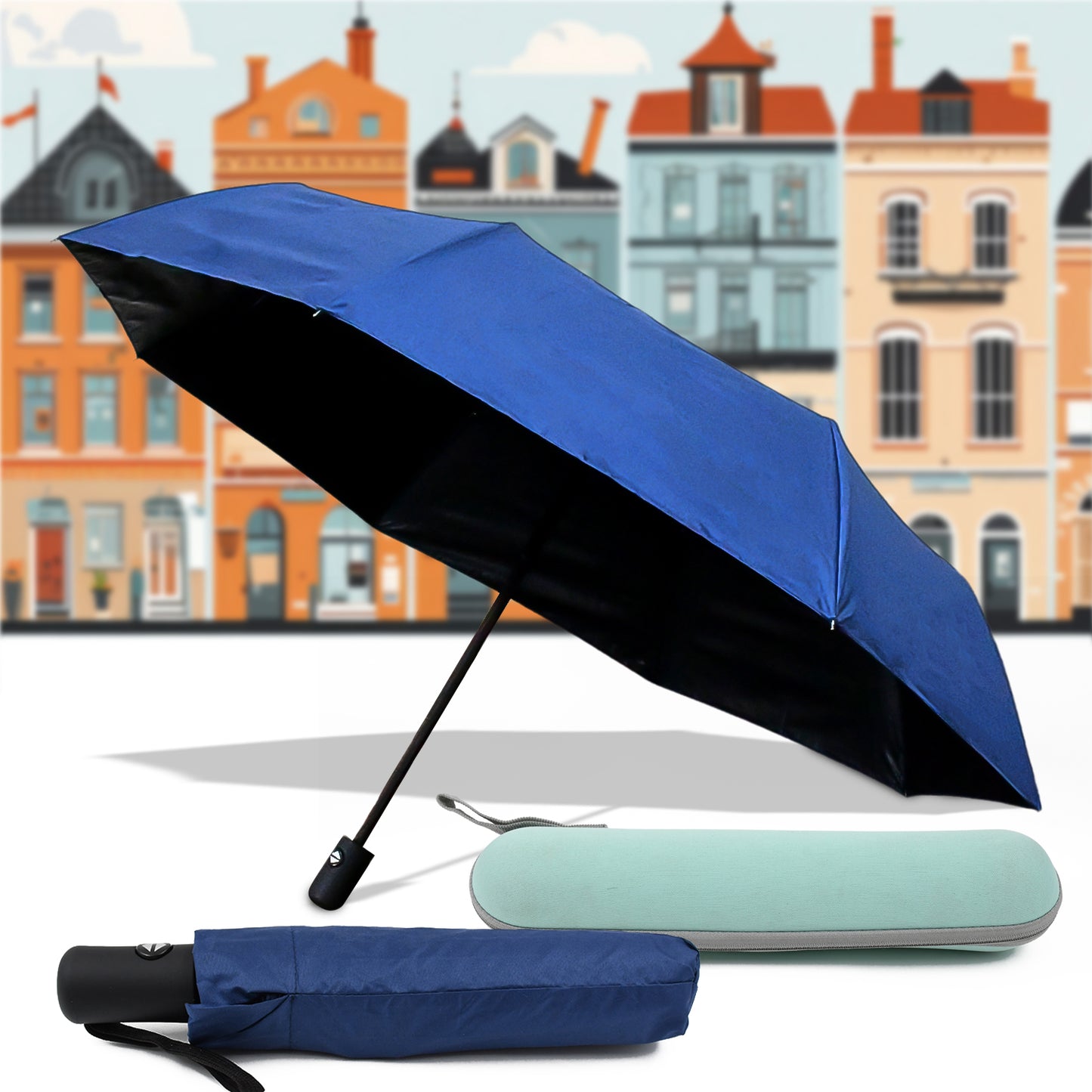 2-Fold Compact Travel Umbrella with Case | Windproof, Sun-proof & Rainproof Umbrella for All Ages – FREE SHIPPING & COD