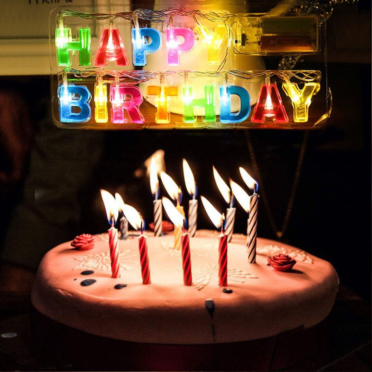 Decorative Plastic Happy Birthday 13 LED Letter Battery Operated String Lights for Party, Celebration & Event Decor – Multicolor, Energy-Saving, Reusable (2 AA Batteries Required)